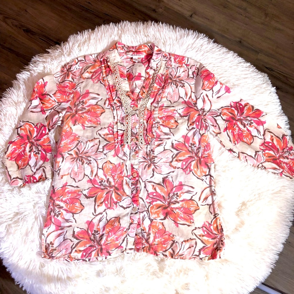 JM Collection Blouse, 100% Linen, Women’s Size: 8